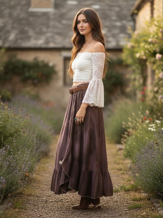Vtg Free People Boho Embroidered Maxi Skirt| Boho Grunge Fairycore Dark Coquette - Picture 10 of 16